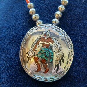 Vintage Navajo silver necklace with inlaid turquoise and coral